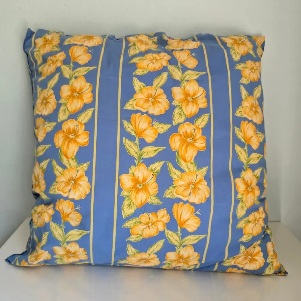 Vintage April Cornell Pillow Cover Insert Blue Yellow Fish Floral Cottagecore